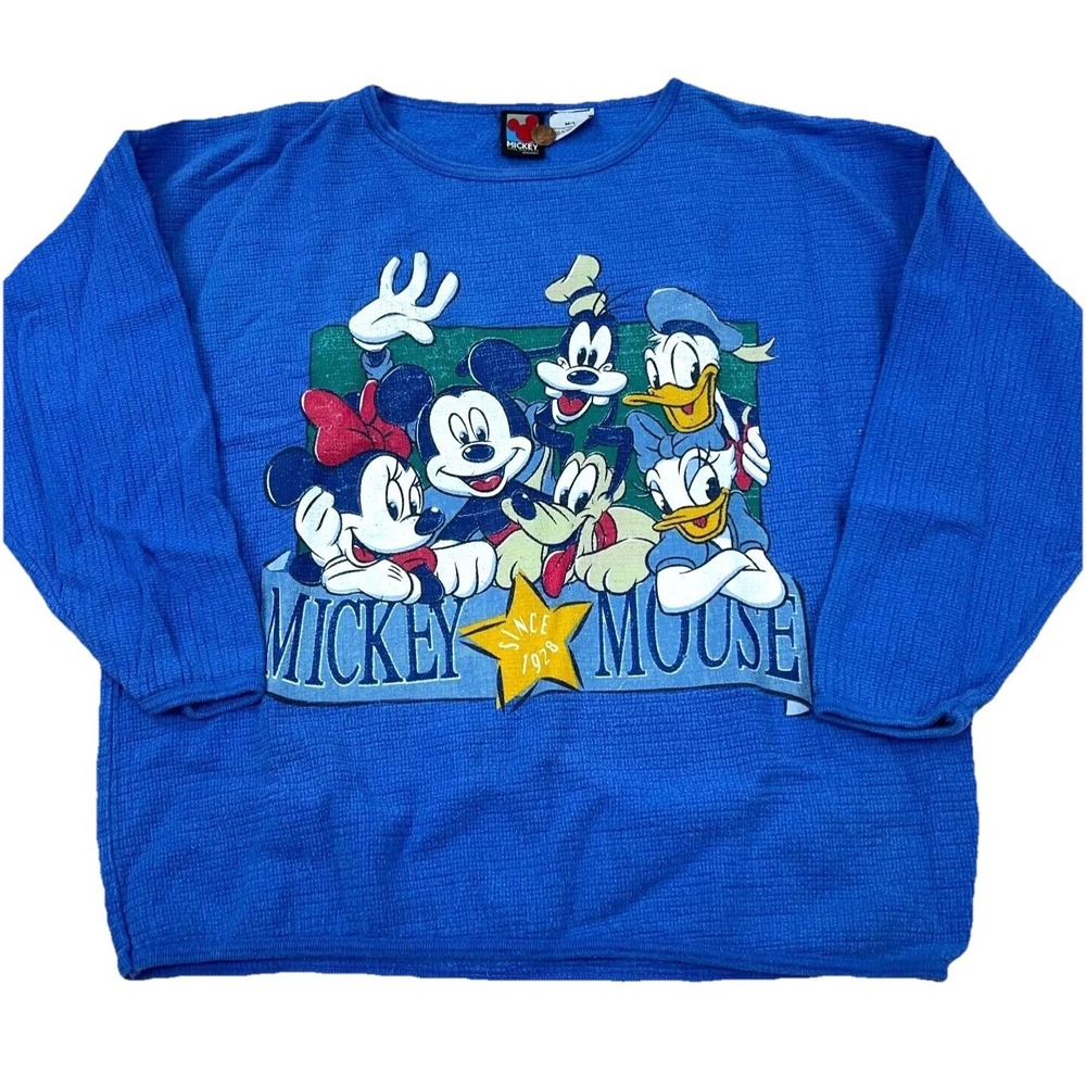 Vintage Disney Sweatshirt Women Large‎ Blue Sweater Minnie Mickey Donald Pluto